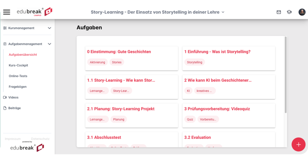 Aufgabenübersicht E-Learning